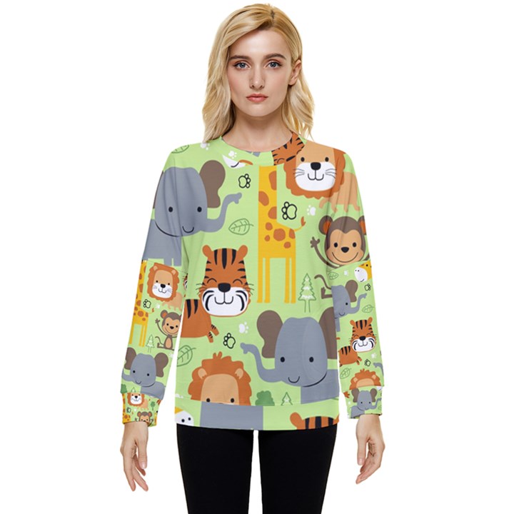 Seamless-pattern-vector-with-animals-wildlife-cartoon Hidden Pocket Sweatshirt