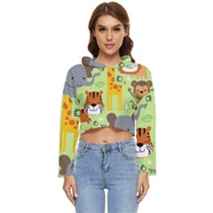 Seamless-pattern-vector-with-animals-wildlife-cartoon Women s Lightweight Cropped Hoodie by uniart180623