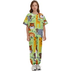 Seamless-pattern-vector-with-animals-wildlife-cartoon Kids  Tee And Pants Sports Set by uniart180623