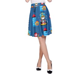 Racing-car-printing-set-cartoon-vector-pattern A-line Skirt by uniart180623