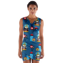 Racing-car-printing-set-cartoon-vector-pattern Wrap Front Bodycon Dress by uniart180623