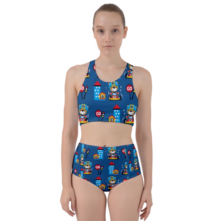 Racing-car-printing-set-cartoon-vector-pattern Racer Back Bikini Set