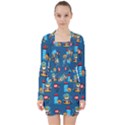 Racing-car-printing-set-cartoon-vector-pattern V-neck Bodycon Long Sleeve Dress View1