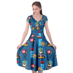 Racing-car-printing-set-cartoon-vector-pattern Cap Sleeve Wrap Front Dress by uniart180623