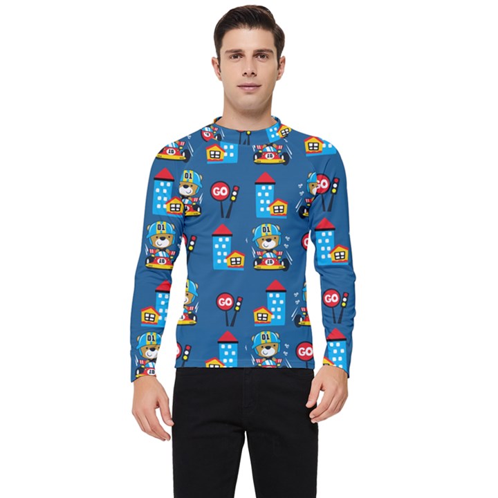 Racing-car-printing-set-cartoon-vector-pattern Men s Long Sleeve Rash Guard