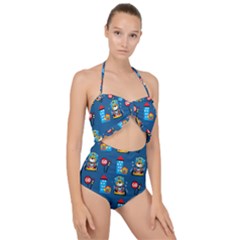 Racing-car-printing-set-cartoon-vector-pattern Scallop Top Cut Out Swimsuit by uniart180623