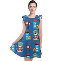 Racing-car-printing-set-cartoon-vector-pattern Tie Up Tunic Dress by uniart180623