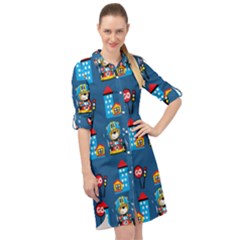 Racing-car-printing-set-cartoon-vector-pattern Long Sleeve Mini Shirt Dress by uniart180623