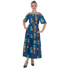 Racing-car-printing-set-cartoon-vector-pattern Shoulder Straps Boho Maxi Dress  by uniart180623