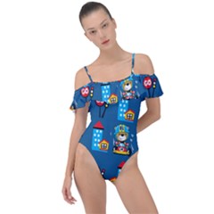 Racing-car-printing-set-cartoon-vector-pattern Frill Detail One Piece Swimsuit by uniart180623