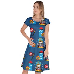 Racing-car-printing-set-cartoon-vector-pattern Classic Short Sleeve Dress by uniart180623