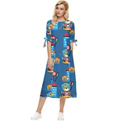 Racing-car-printing-set-cartoon-vector-pattern Bow Sleeve Chiffon Midi Dress by uniart180623