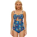 Racing-car-printing-set-cartoon-vector-pattern Knot Front One-Piece Swimsuit View1