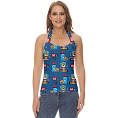 Racing-car-printing-set-cartoon-vector-pattern Basic Halter Top by uniart180623