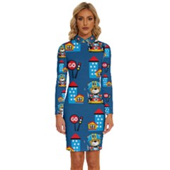 Racing-car-printing-set-cartoon-vector-pattern Long Sleeve Shirt Collar Bodycon Dress by uniart180623