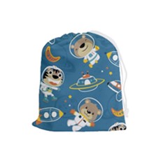 Seamless-pattern-funny-astronaut-outer-space-transportation Drawstring Pouch (large) by uniart180623