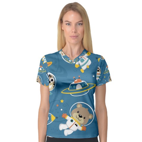 Seamless-pattern-funny-astronaut-outer-space-transportation V-neck Sport Mesh Tee by uniart180623