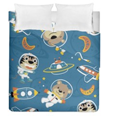 Seamless-pattern-funny-astronaut-outer-space-transportation Duvet Cover Double Side (queen Size) by uniart180623