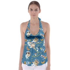 Seamless-pattern-funny-astronaut-outer-space-transportation Babydoll Tankini Top by uniart180623