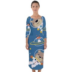 Seamless-pattern-funny-astronaut-outer-space-transportation Quarter Sleeve Midi Bodycon Dress by uniart180623