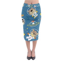 Seamless-pattern-funny-astronaut-outer-space-transportation Midi Pencil Skirt by uniart180623