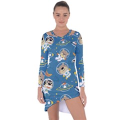 Seamless-pattern-funny-astronaut-outer-space-transportation Asymmetric Cut-out Shift Dress by uniart180623