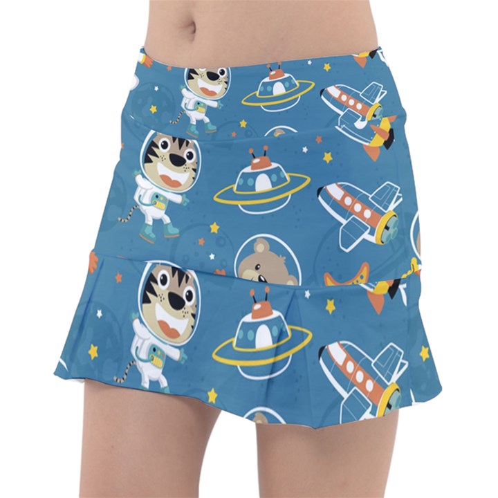 Seamless-pattern-funny-astronaut-outer-space-transportation Classic Tennis Skirt