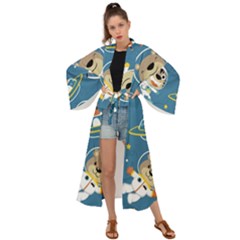 Seamless-pattern-funny-astronaut-outer-space-transportation Maxi Kimono by uniart180623