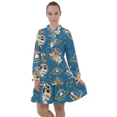 Seamless-pattern-funny-astronaut-outer-space-transportation All Frills Chiffon Dress by uniart180623