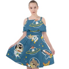 Seamless-pattern-funny-astronaut-outer-space-transportation Cut Out Shoulders Chiffon Dress by uniart180623