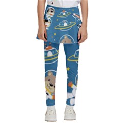 Seamless-pattern-funny-astronaut-outer-space-transportation Kids  Skirted Pants by uniart180623