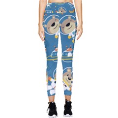 Seamless-pattern-funny-astronaut-outer-space-transportation Pocket Leggings  by uniart180623