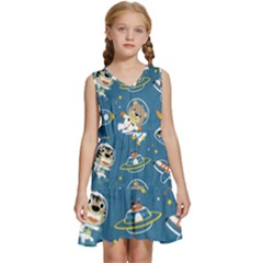 Seamless-pattern-funny-astronaut-outer-space-transportation Kids  Sleeveless Tiered Mini Dress by uniart180623