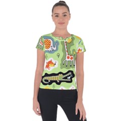 Seamless-pattern-with-wildlife-animals-cartoon Short Sleeve Sports Top  by uniart180623