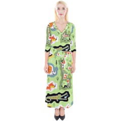 Seamless-pattern-with-wildlife-animals-cartoon Quarter Sleeve Wrap Maxi Dress by uniart180623