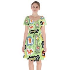 Seamless-pattern-with-wildlife-animals-cartoon Short Sleeve Bardot Dress by uniart180623