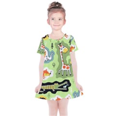 Seamless-pattern-with-wildlife-animals-cartoon Kids  Simple Cotton Dress by uniart180623