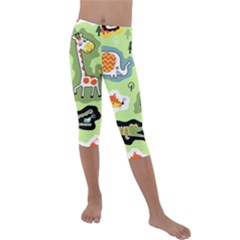 Seamless-pattern-with-wildlife-animals-cartoon Kids  Lightweight Velour Capri Leggings  by uniart180623