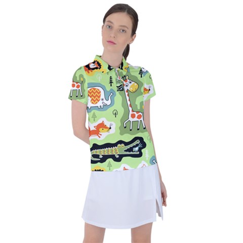 Seamless-pattern-with-wildlife-animals-cartoon Women s Polo Tee by uniart180623