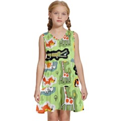 Seamless-pattern-with-wildlife-animals-cartoon Kids  Sleeveless Tiered Mini Dress by uniart180623