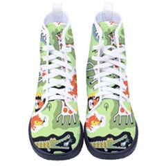 Seamless-pattern-with-wildlife-animals-cartoon Kid s High-top Canvas Sneakers by uniart180623