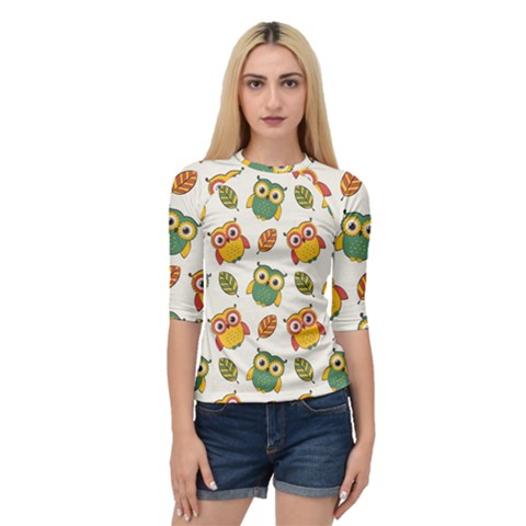 Background-with-owls-leaves-pattern Quarter Sleeve Raglan Tee by uniart180623