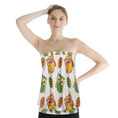 Background-with-owls-leaves-pattern Strapless Top by uniart180623