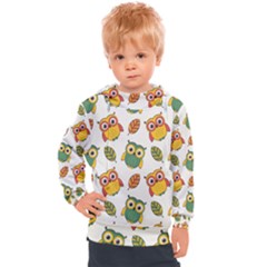 Background-with-owls-leaves-pattern Kids  Hooded Pullover by uniart180623