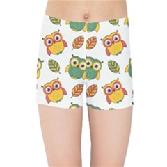 Background-with-owls-leaves-pattern Kids  Sports Shorts by uniart180623