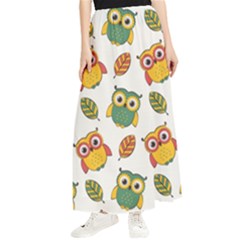 Background-with-owls-leaves-pattern Maxi Chiffon Skirt by uniart180623