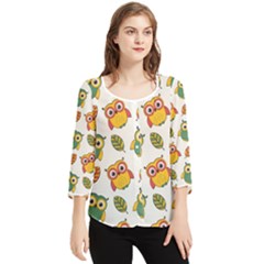 Background-with-owls-leaves-pattern Chiffon Quarter Sleeve Blouse by uniart180623