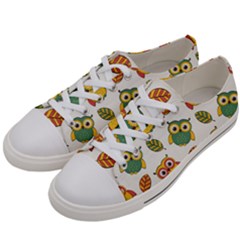 Background-with-owls-leaves-pattern Men s Low Top Canvas Sneakers by uniart180623