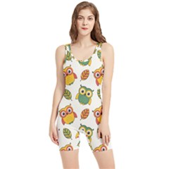 Background-with-owls-leaves-pattern Women s Wrestling Singlet by uniart180623