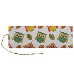 Background-with-owls-leaves-pattern Roll Up Canvas Pencil Holder (m) by uniart180623